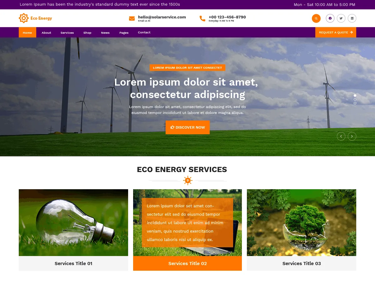 Eco Energy web sitesi teması ile yenilenebilir enerji sektörüne uygun tasarım