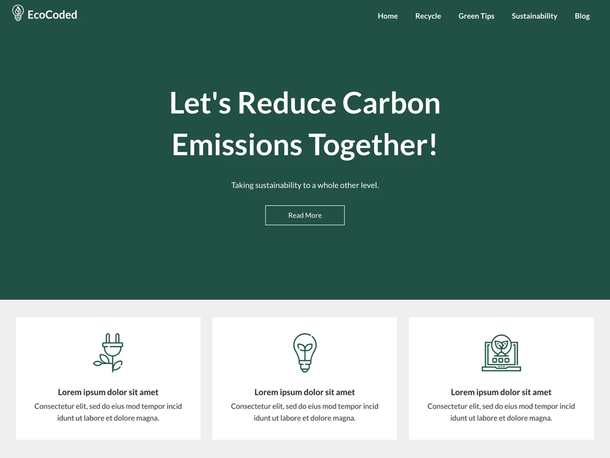 EcoCoded web sitesi teması ile çevre dostu ve sürdürülebilir web tasarımı