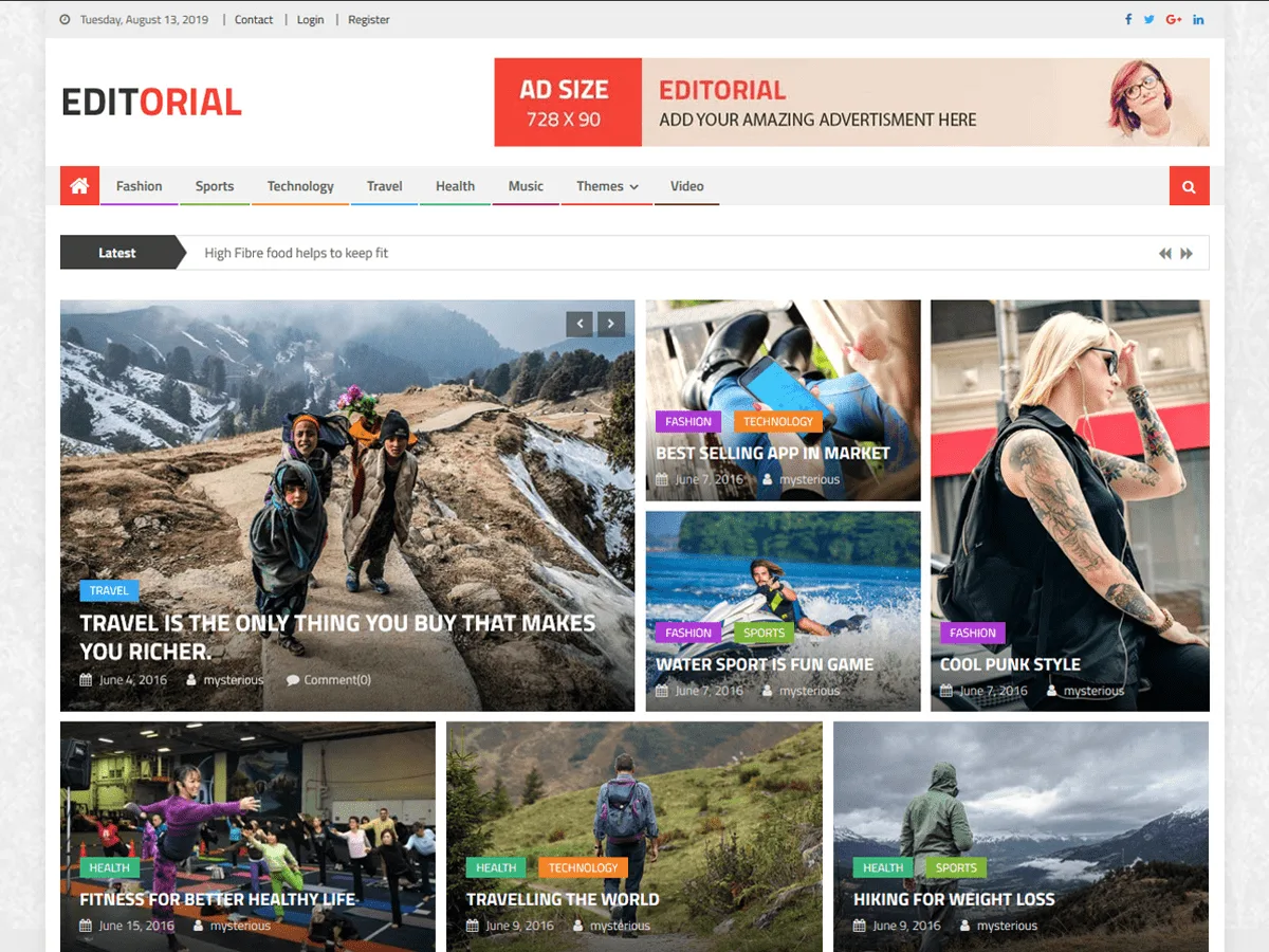 Editorial WordPress theme – responsive magazine-style layout