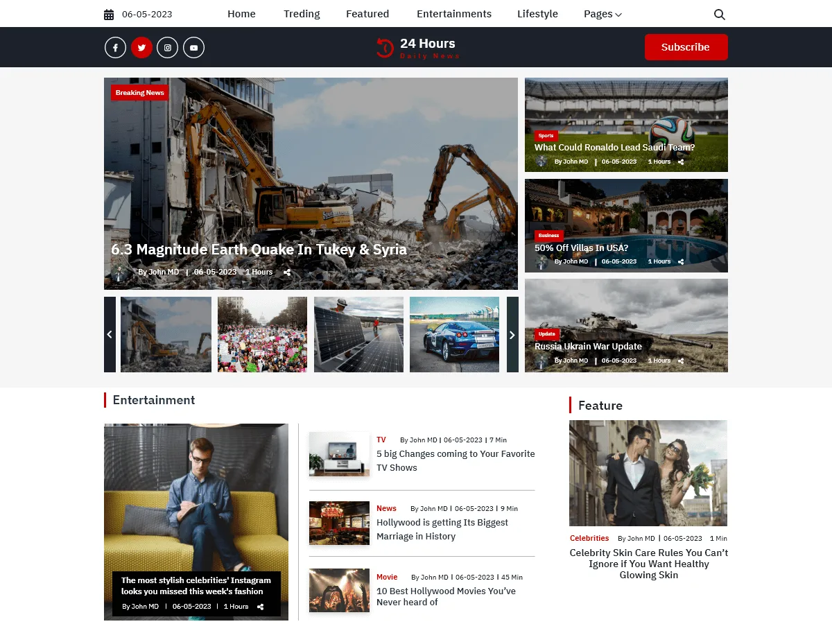Editorial News Agency web sitesi teması ile haber ve dergi siteleri için modern tasarım
