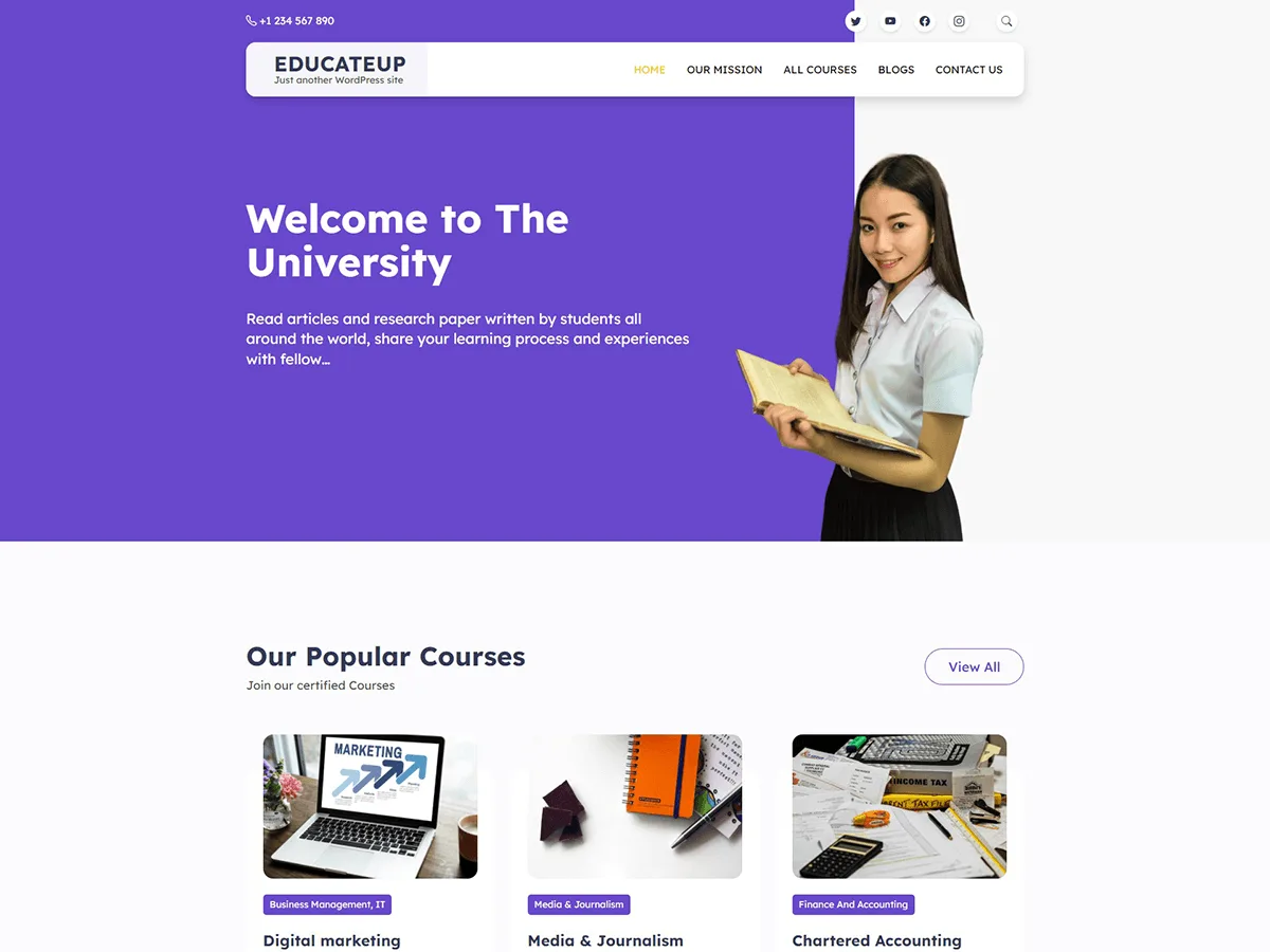 EducateUp eğitim web sitesi teması