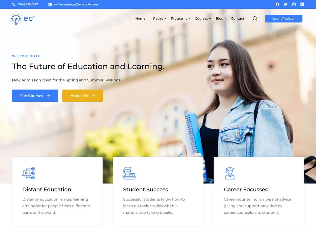 Education Center eğitim web sitesi teması önizlemesi