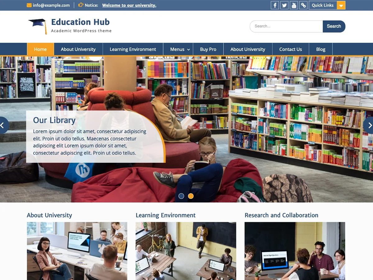 Education Hub web sitesi teması önizlemesi