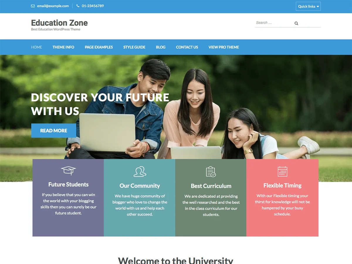 Education Zone WordPress theme homepage preview
