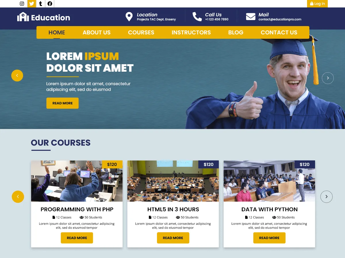 Educator Education eğitim web sitesi teması önizlemesi