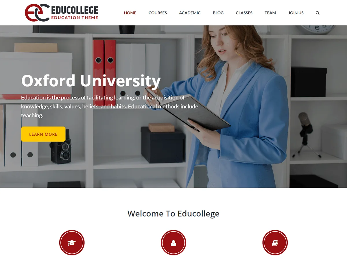 Educollege eğitim web sitesi teması önizlemesi