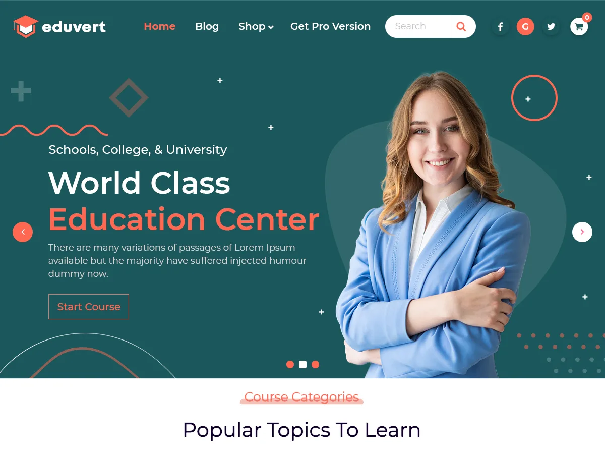 Eduvert eğitim web sitesi teması önizlemesi