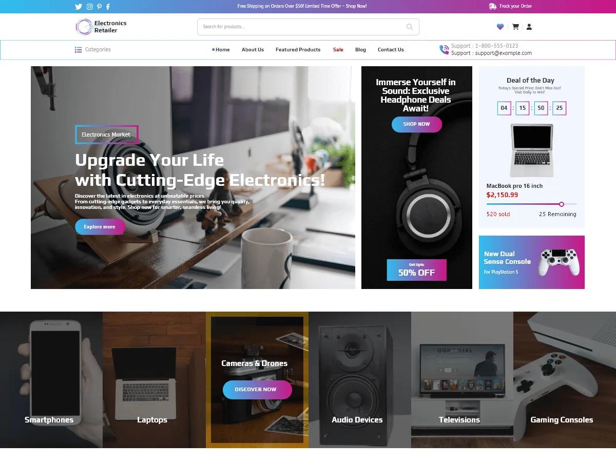 Electronics Retailer web sitesi teması önizlemesi