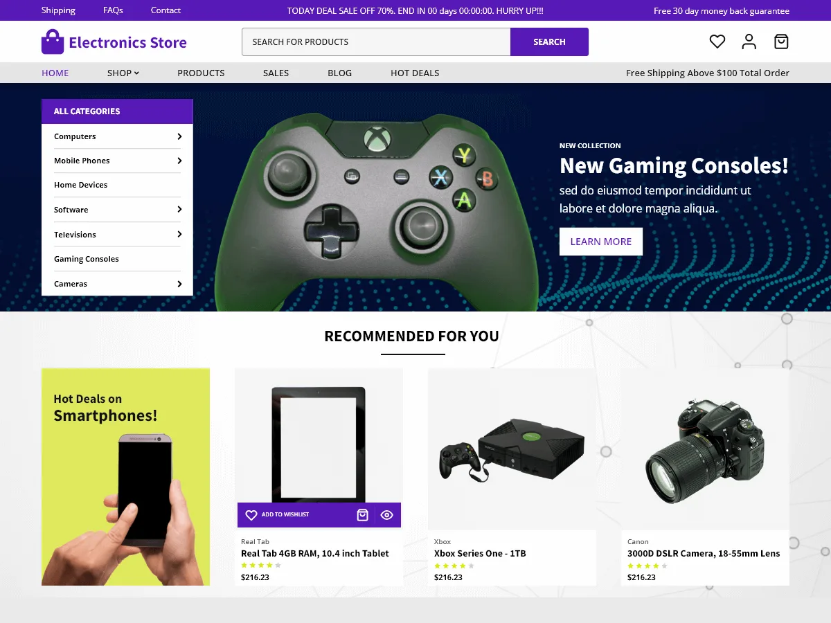 Electronics Store web sitesi teması önizlemesi
