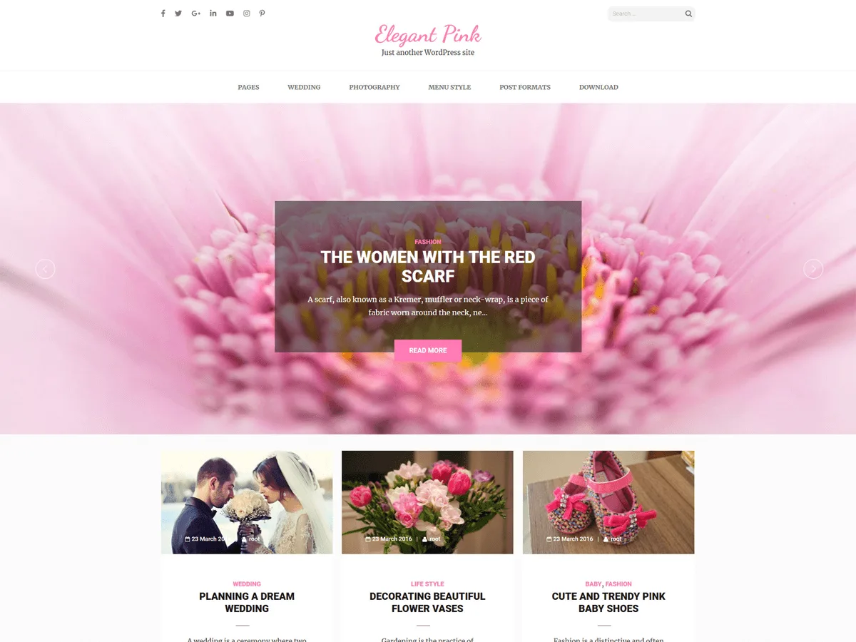 Elegant Pink web sitesi teması görseli