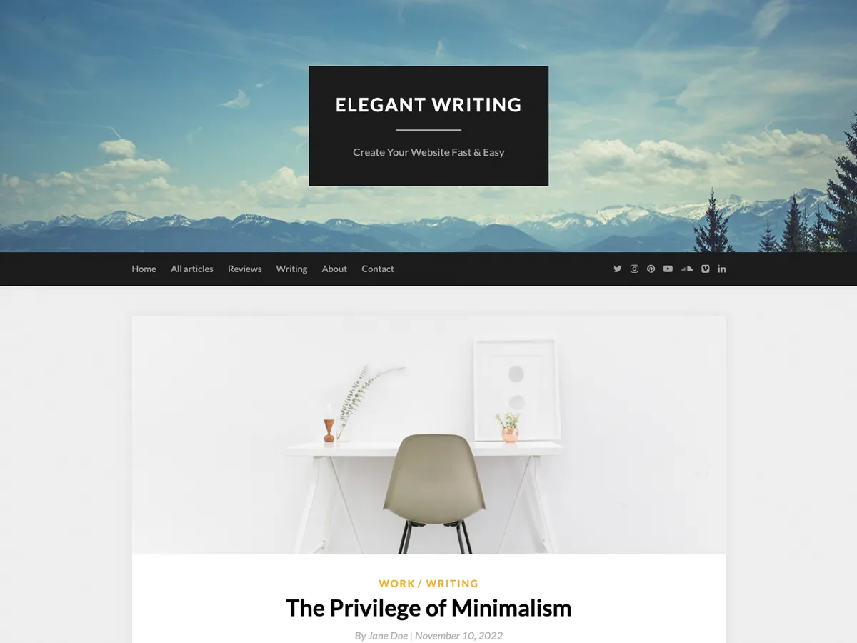 ElegantWriting web sitesi teması önizlemesi