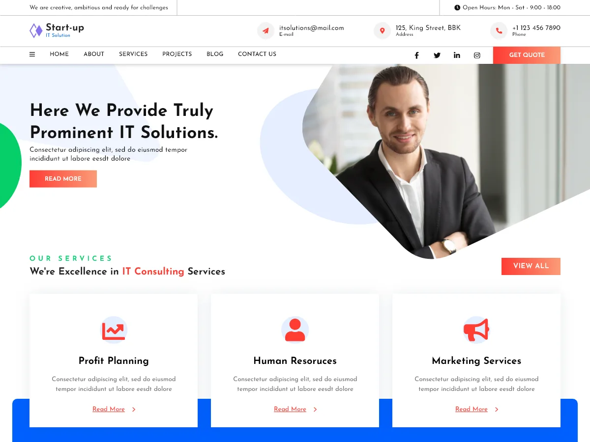 Elemento Startup web sitesi teması önizlemesi