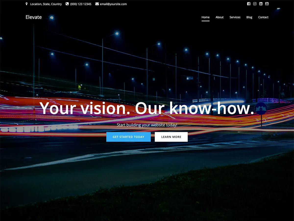 Elevate WP web sitesi teması ile oluşturulmuş modern bir web sitesi görünümü