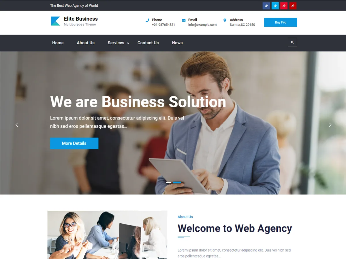 Elite Business web sitesi teması önizlemesi