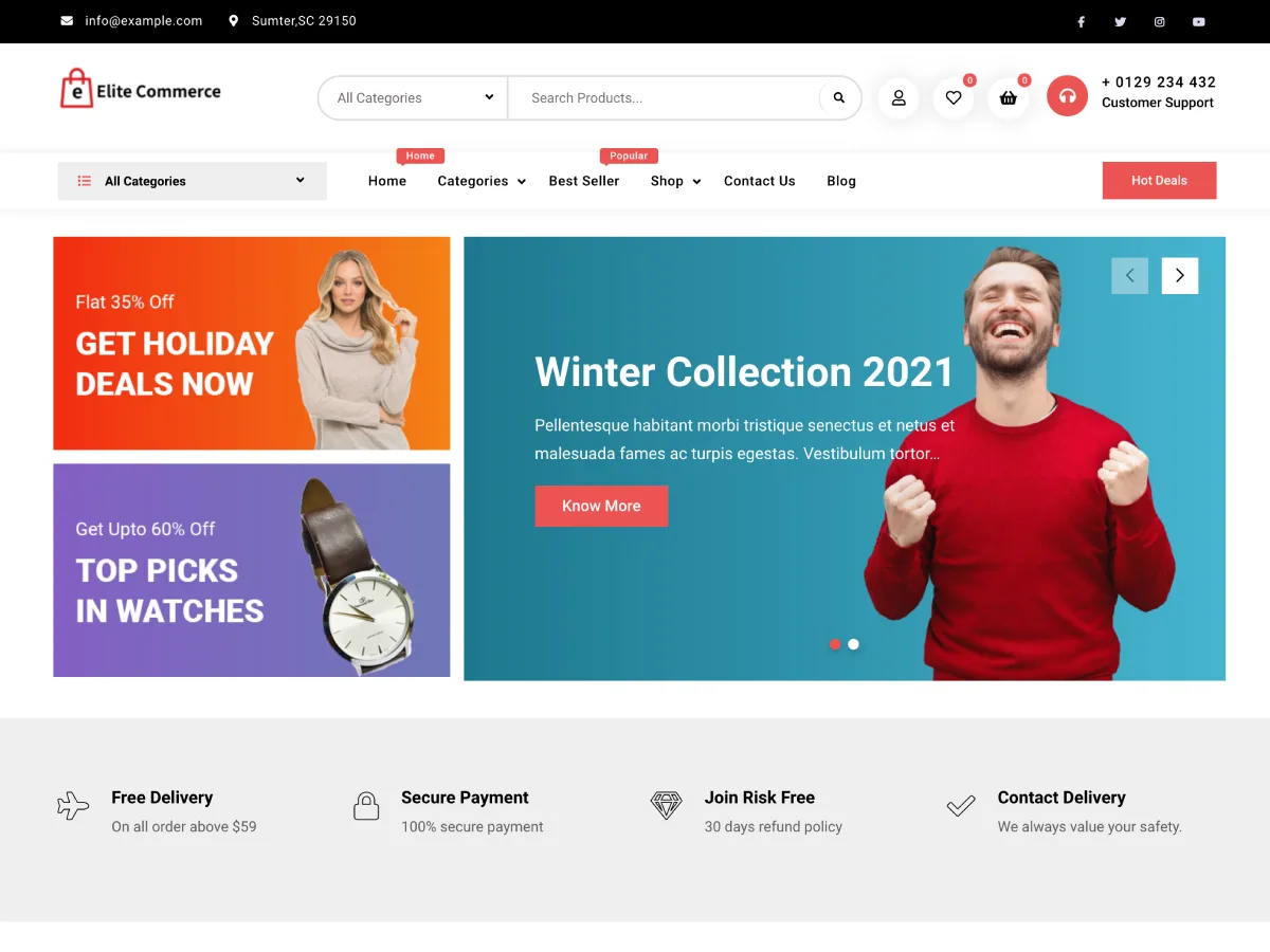 Elite Commerce web sitesi teması önizlemesi