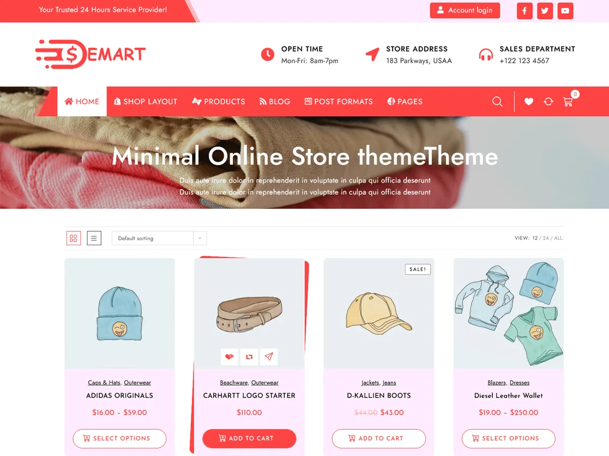 eMart Shop web sitesi teması ile oluşturulmuş çevrimiçi mağaza görünümü