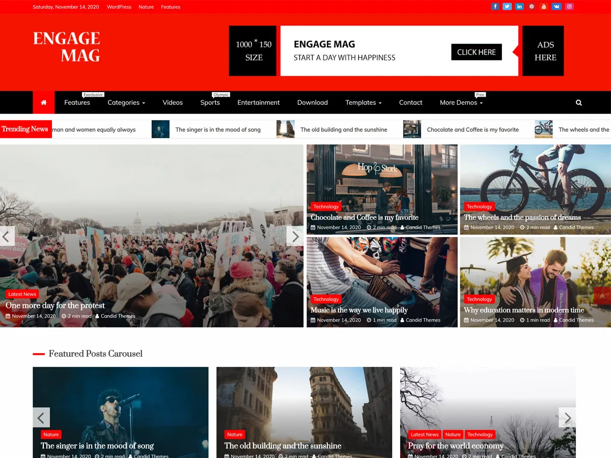 Engage Mag web sitesi teması önizlemesi