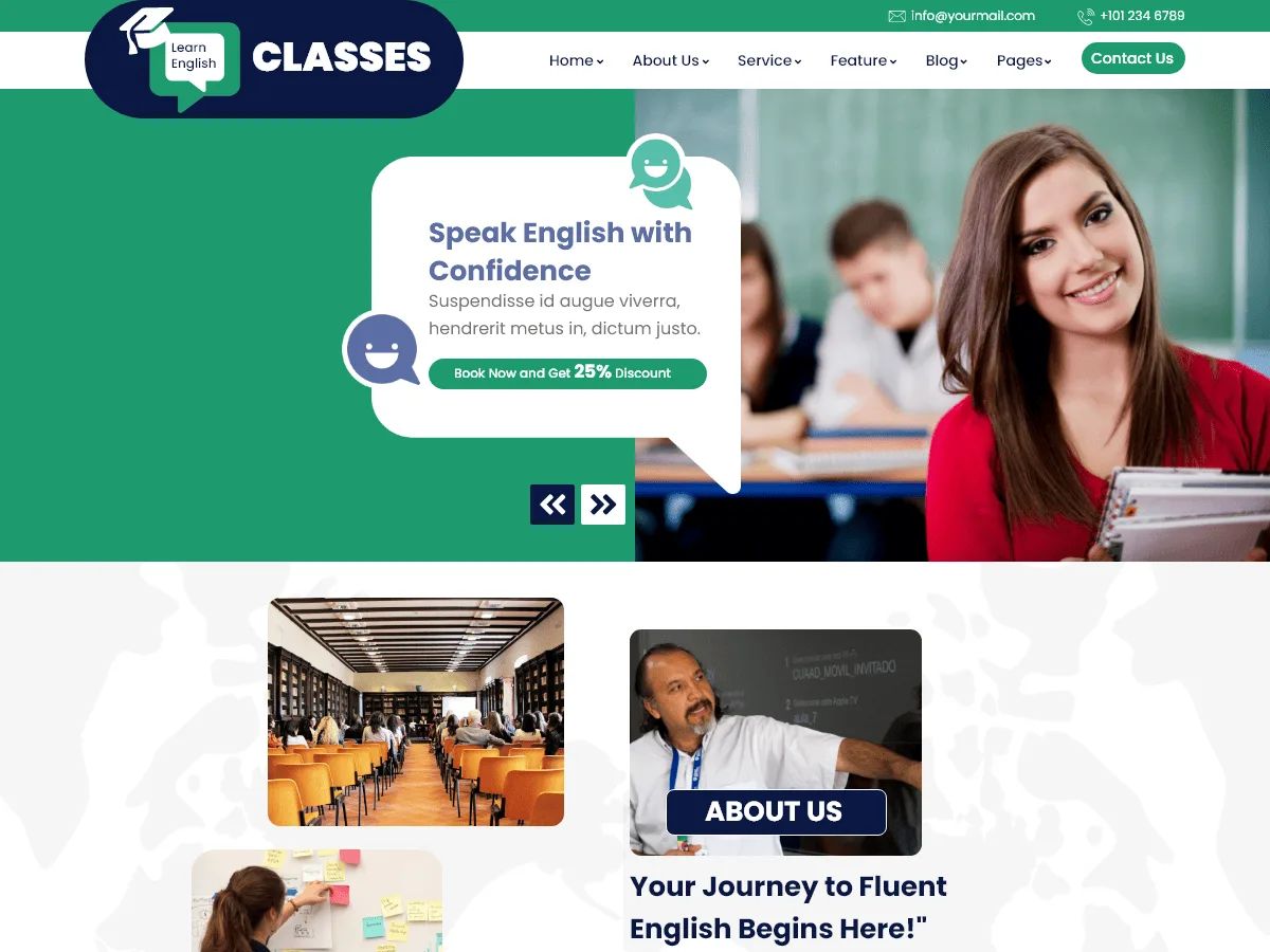 English Speaking Classes web sitesi teması önizlemesi