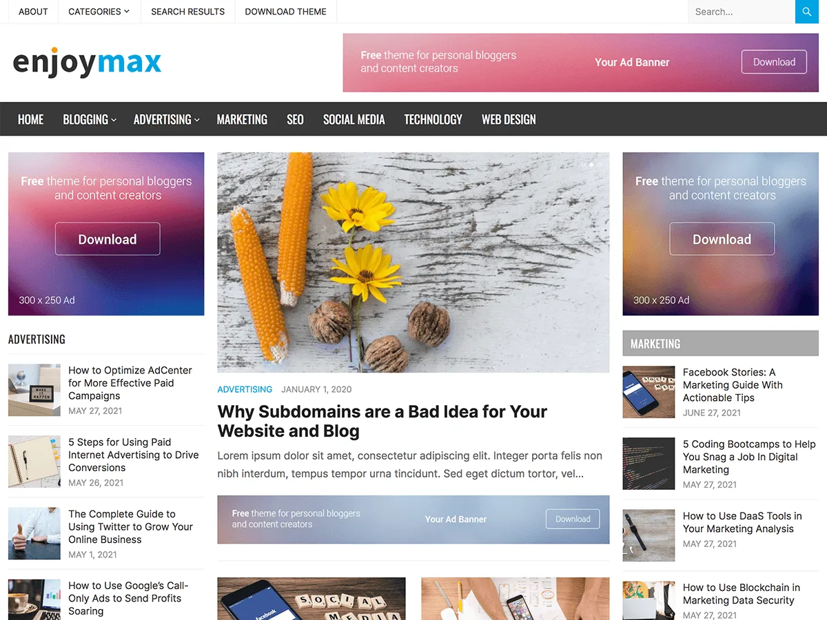 EnjoyMax web sitesi teması önizlemesi