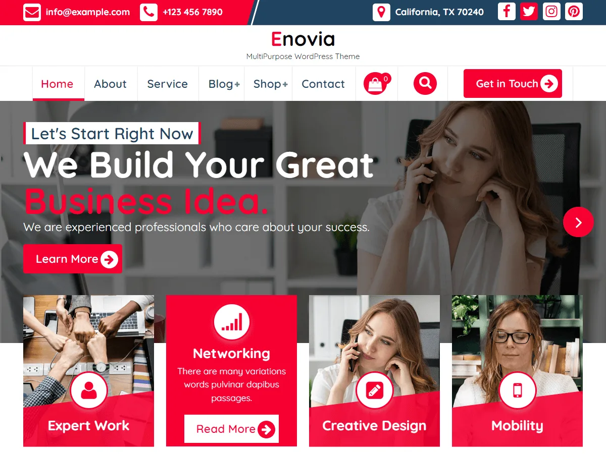 Enovia web sitesi teması ile oluşturulmuş örnek bir site görünümü