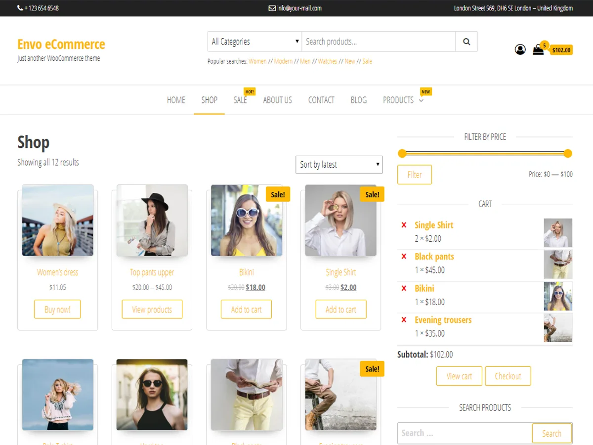 Envo eCommerce web sitesi teması