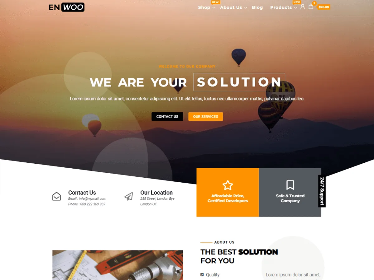 Enwoo web sitesi teması ile oluşturulmuş modern bir web sitesi görünümü