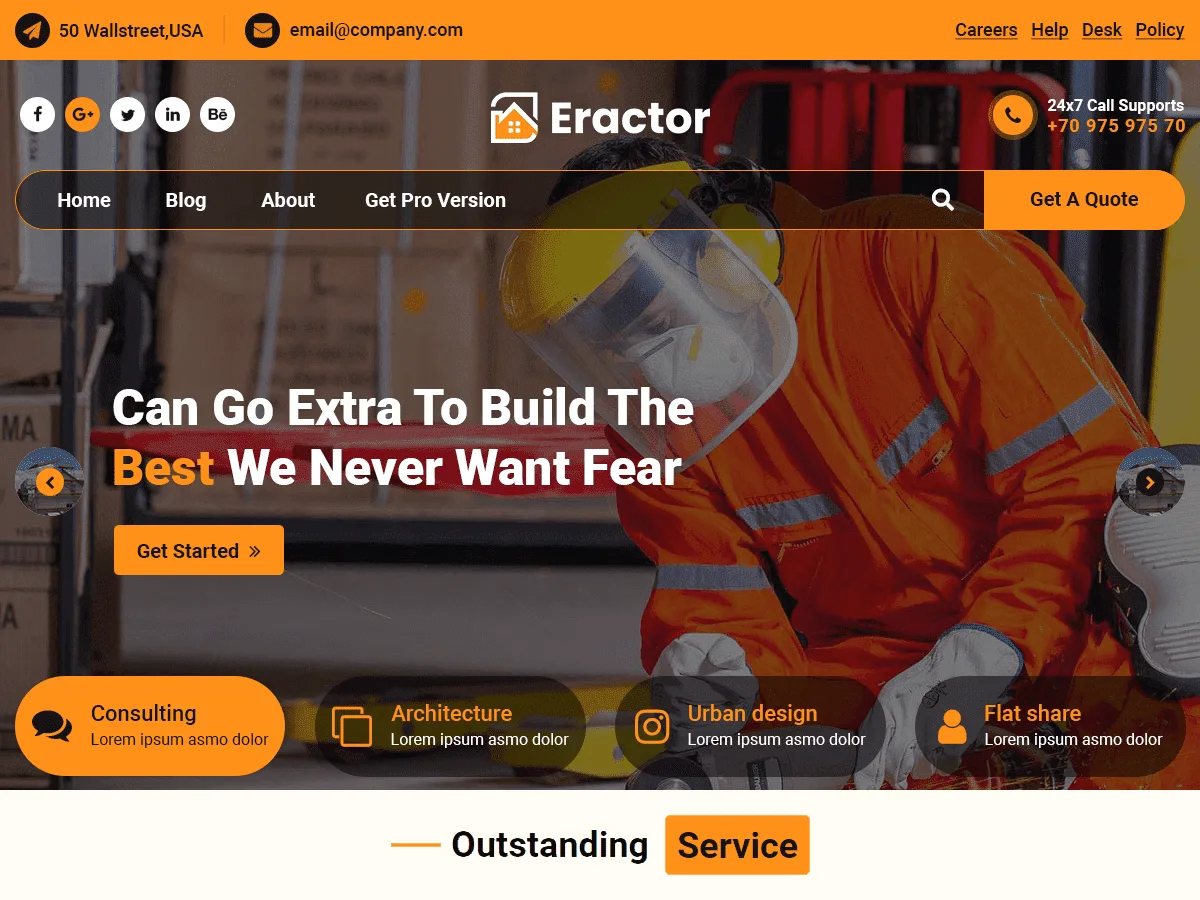 Eractor inşaat ve mimarlık web sitesi teması