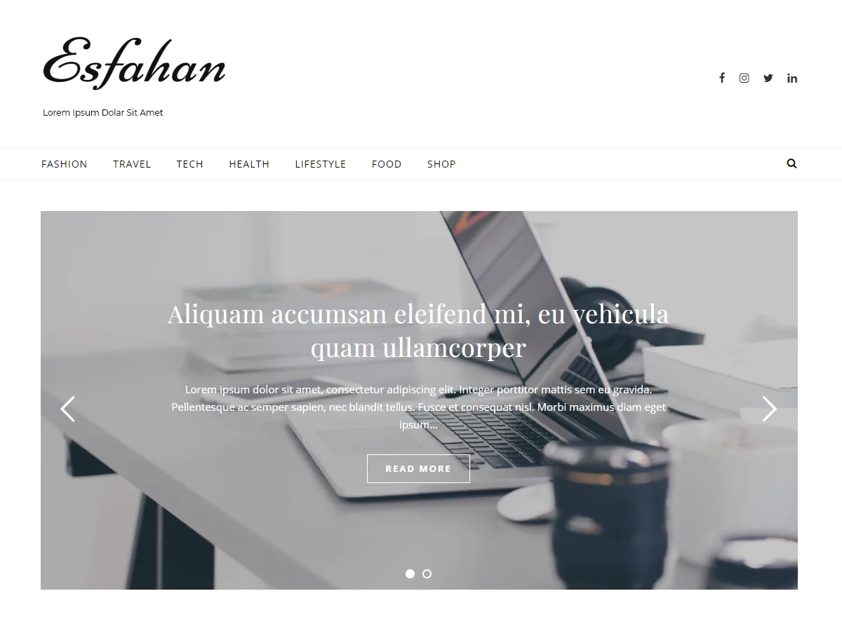 Esfahan web sitesi teması minimalist tasarım örneği