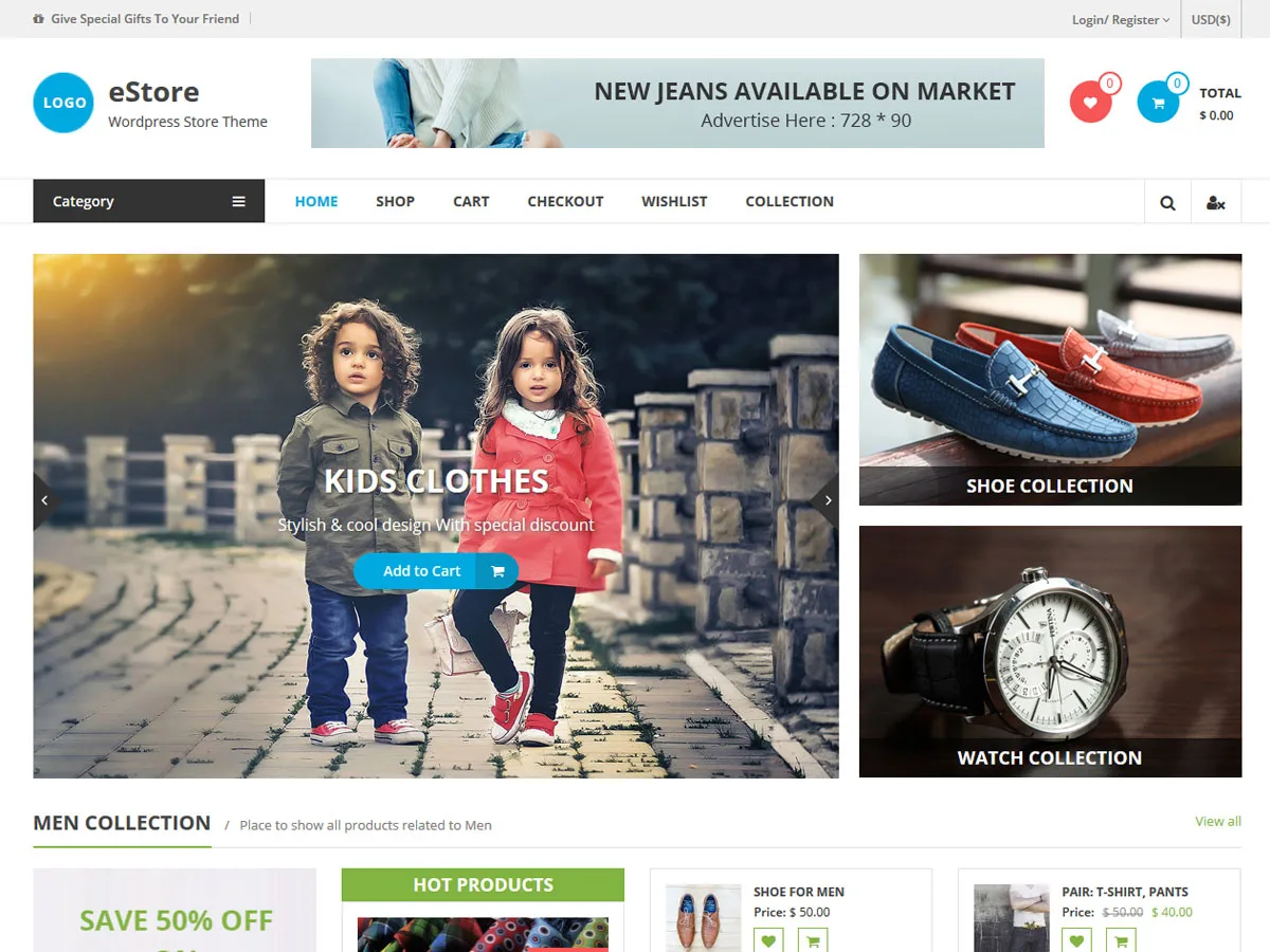 eStore web sitesi teması önizlemesi