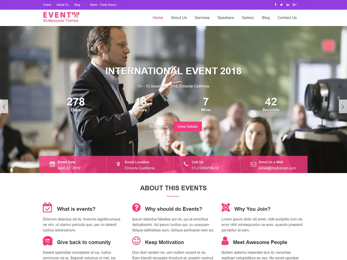 Event Star web sitesi teması önizlemesi