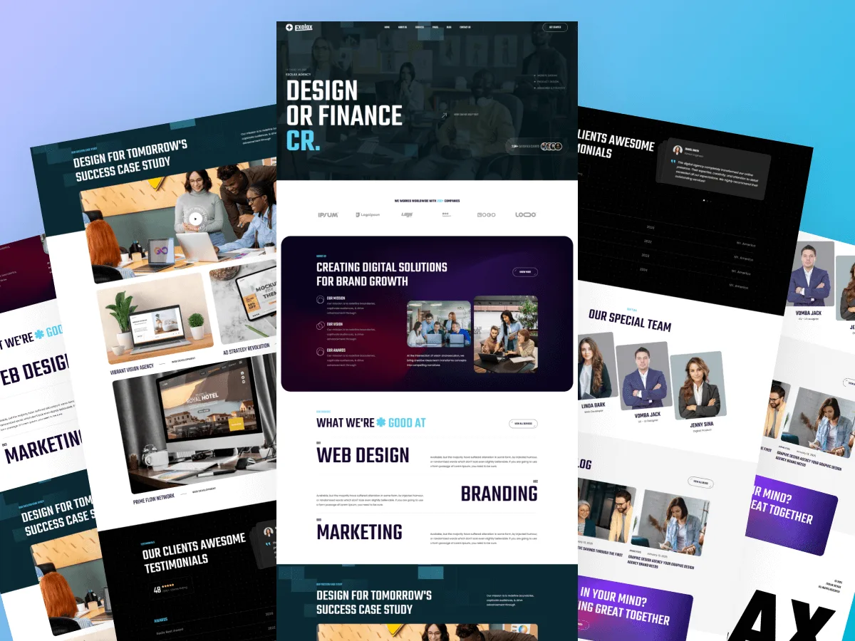 Exoplus web sitesi teması ile oluşturulmuş yaratıcı ajans ana sayfası