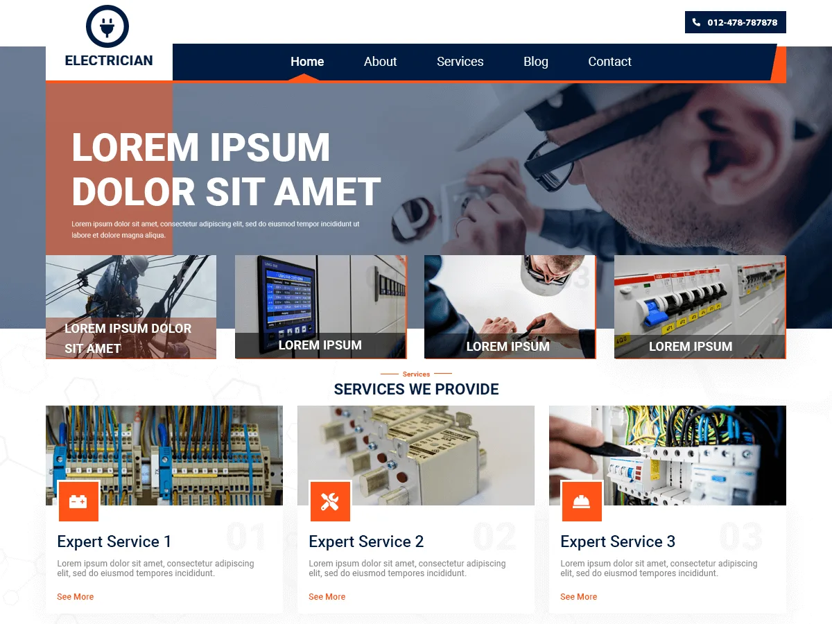 Expert Electrician web sitesi teması önizlemesi