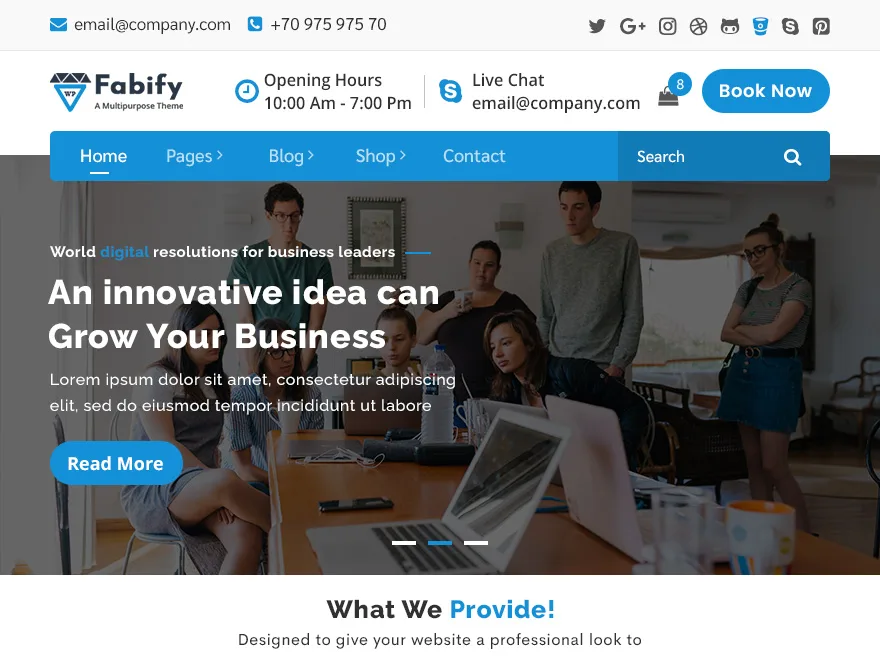 Fabify web sitesi teması ile profesyonel bir web sitesi görünümü
