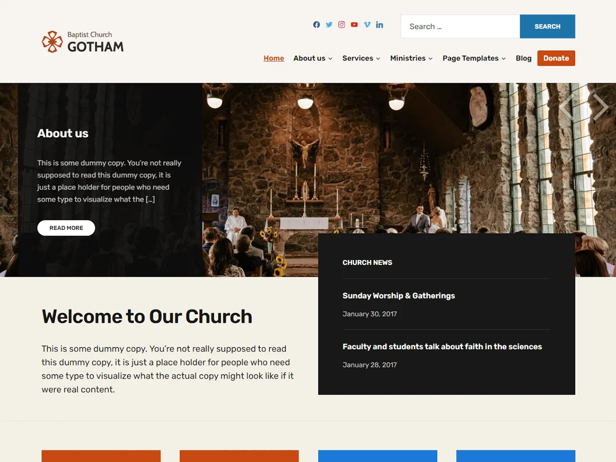 Faith web sitesi temasının ana sayfa düzeni