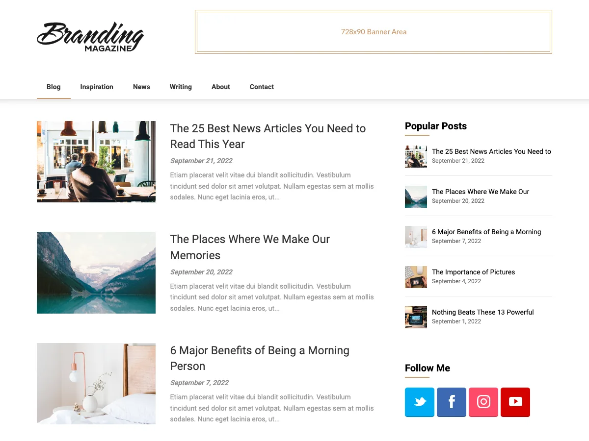Feather Magazine web sitesi teması önizlemesi