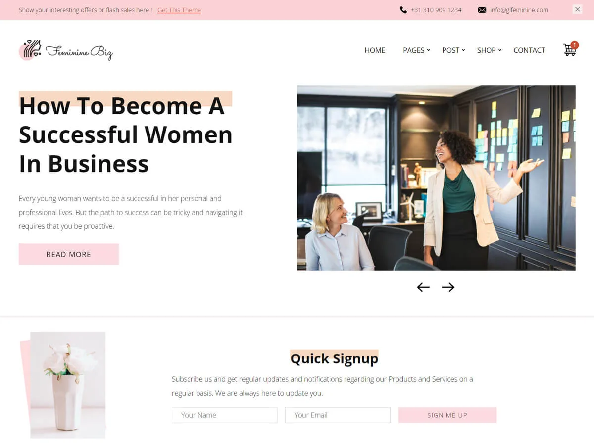 Feminine Business web sitesi teması önizlemesi