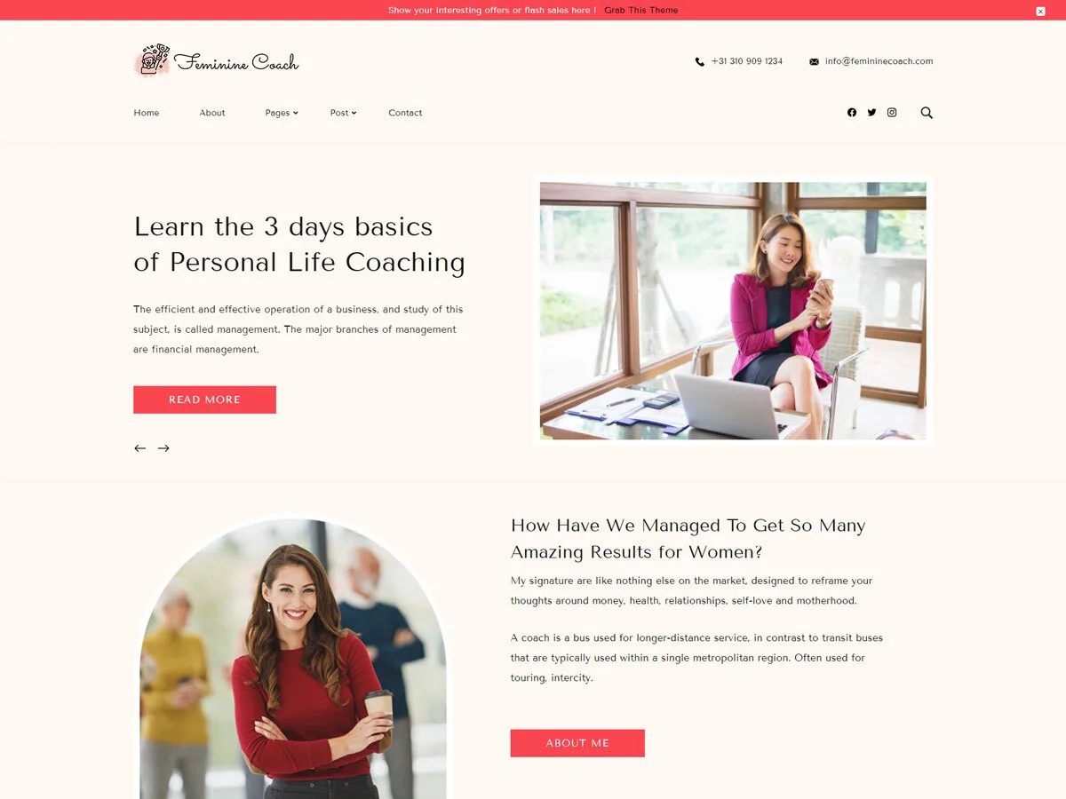 Feminine Coach web sitesi teması önizlemesi