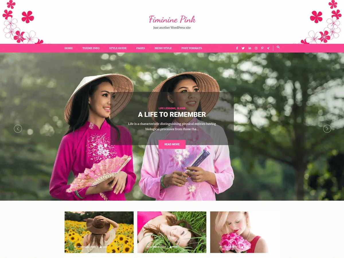 Feminine Pink web sitesi teması önizlemesi