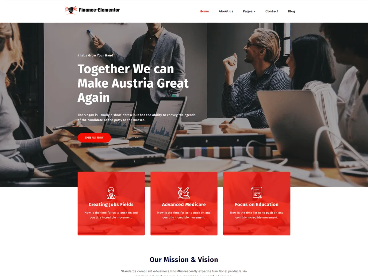 Finance Elementor teması ile finans ve danışmanlık web sitesi tasarımı