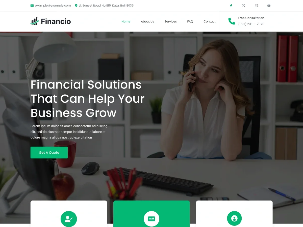 Financio finans web sitesi teması önizlemesi