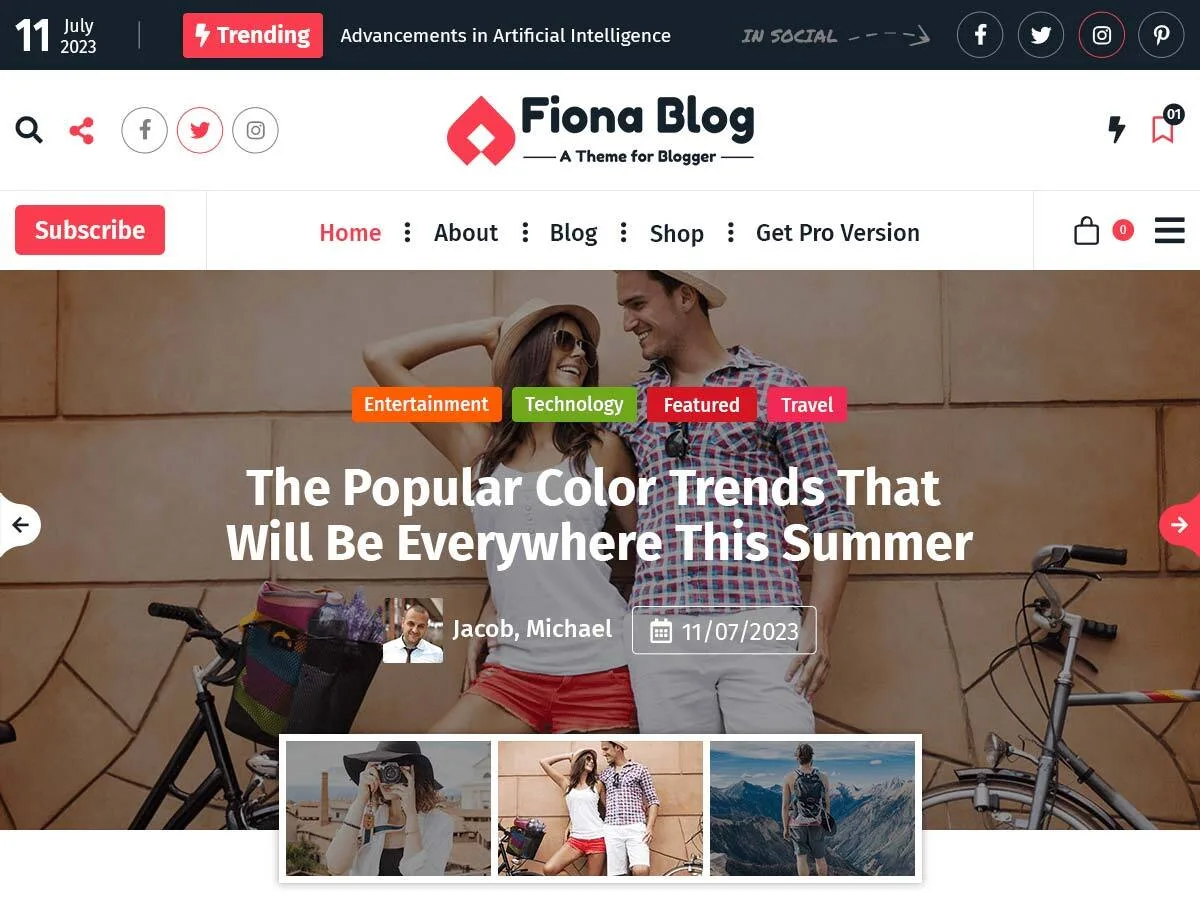 Fiona Blog web sitesi teması örnek görünümü