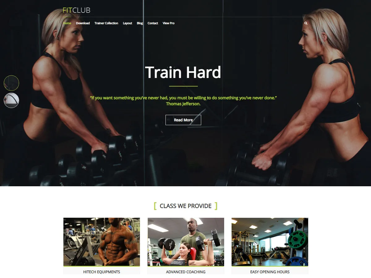FitClub web sitesi teması ile fitness salonu web sitesi tasarımı