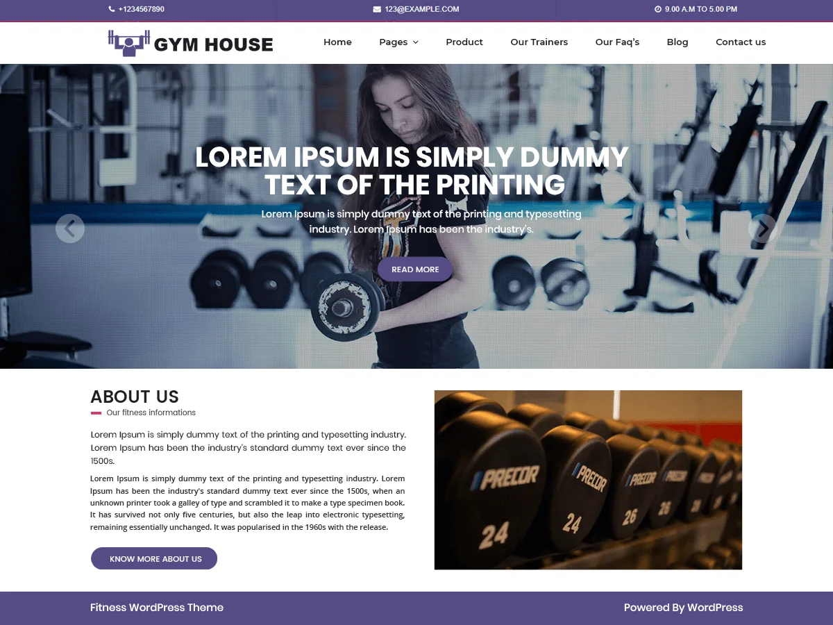 Fitness Gymhouse web sitesi teması önizlemesi