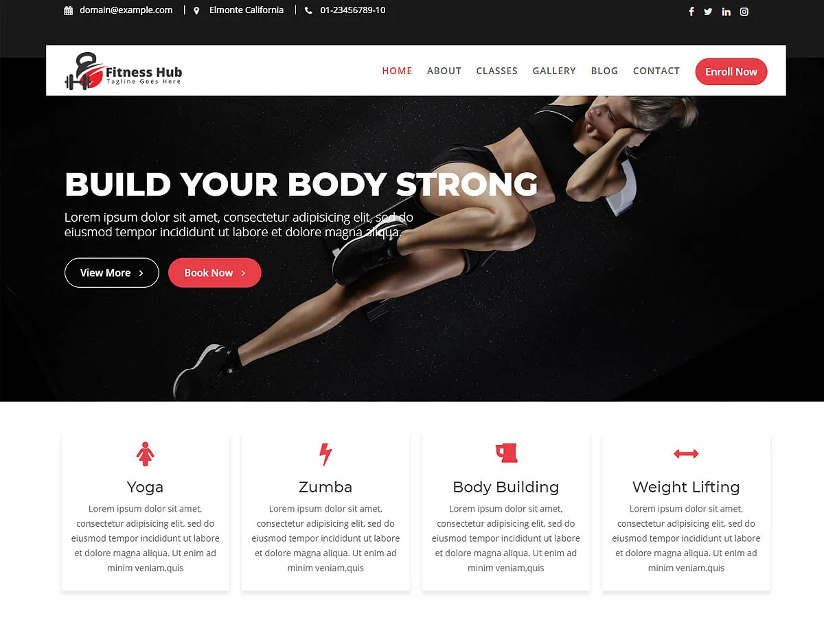Fitness Hub web sitesi teması ile spor salonu web sitesi tasarımı