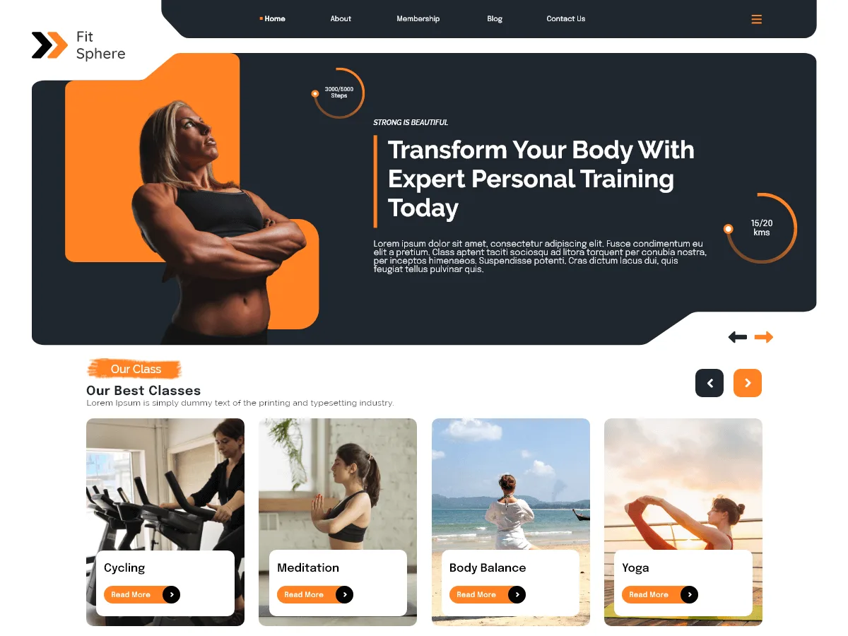 Fitness Trainer Elementor web sitesi teması önizlemesi