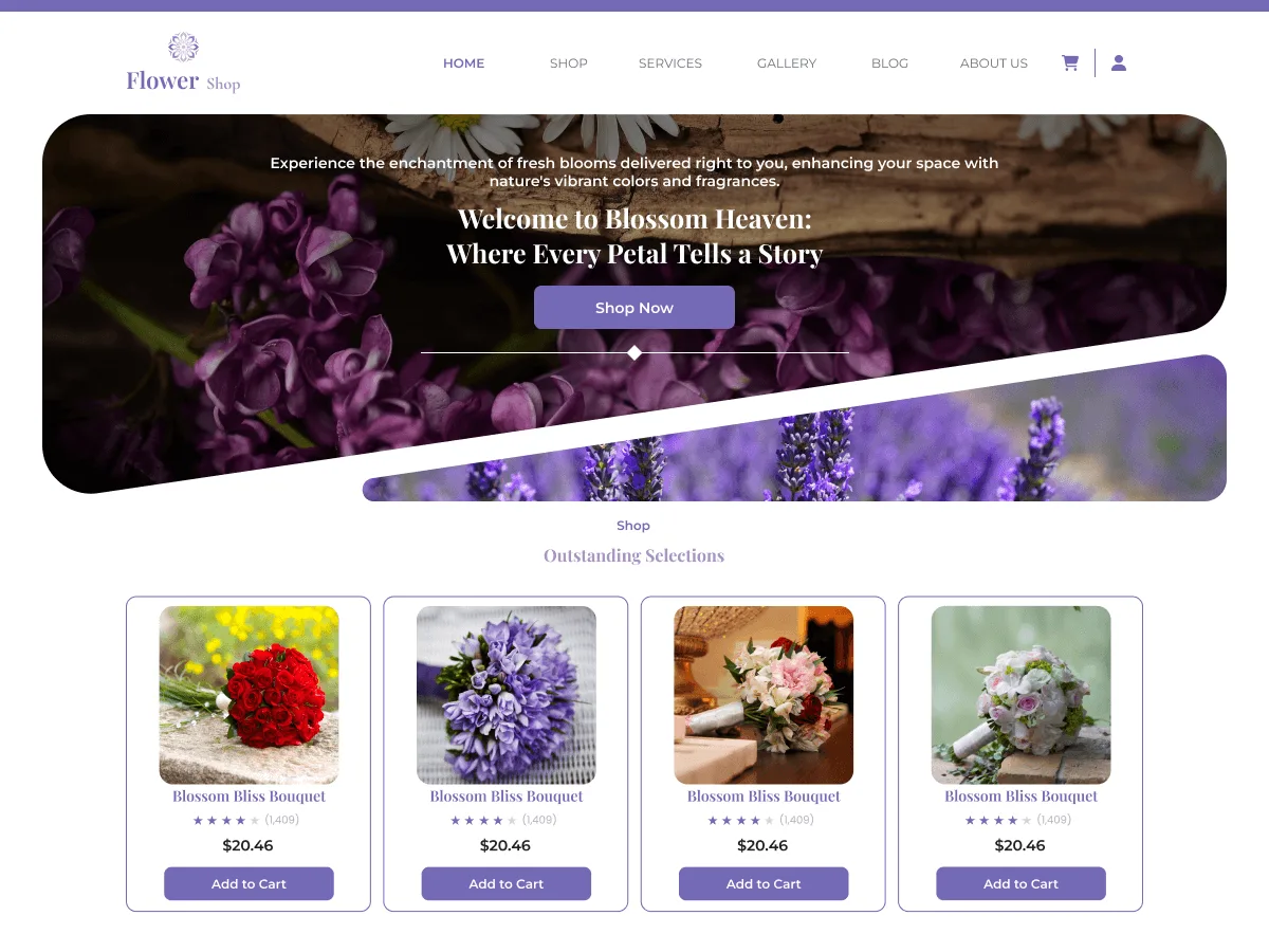 Flower Shop Elementor web sitesi teması ile çiçekçi mağazası örneği
