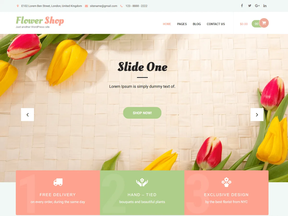 Flower Shop Lite web sitesi teması önizlemesi