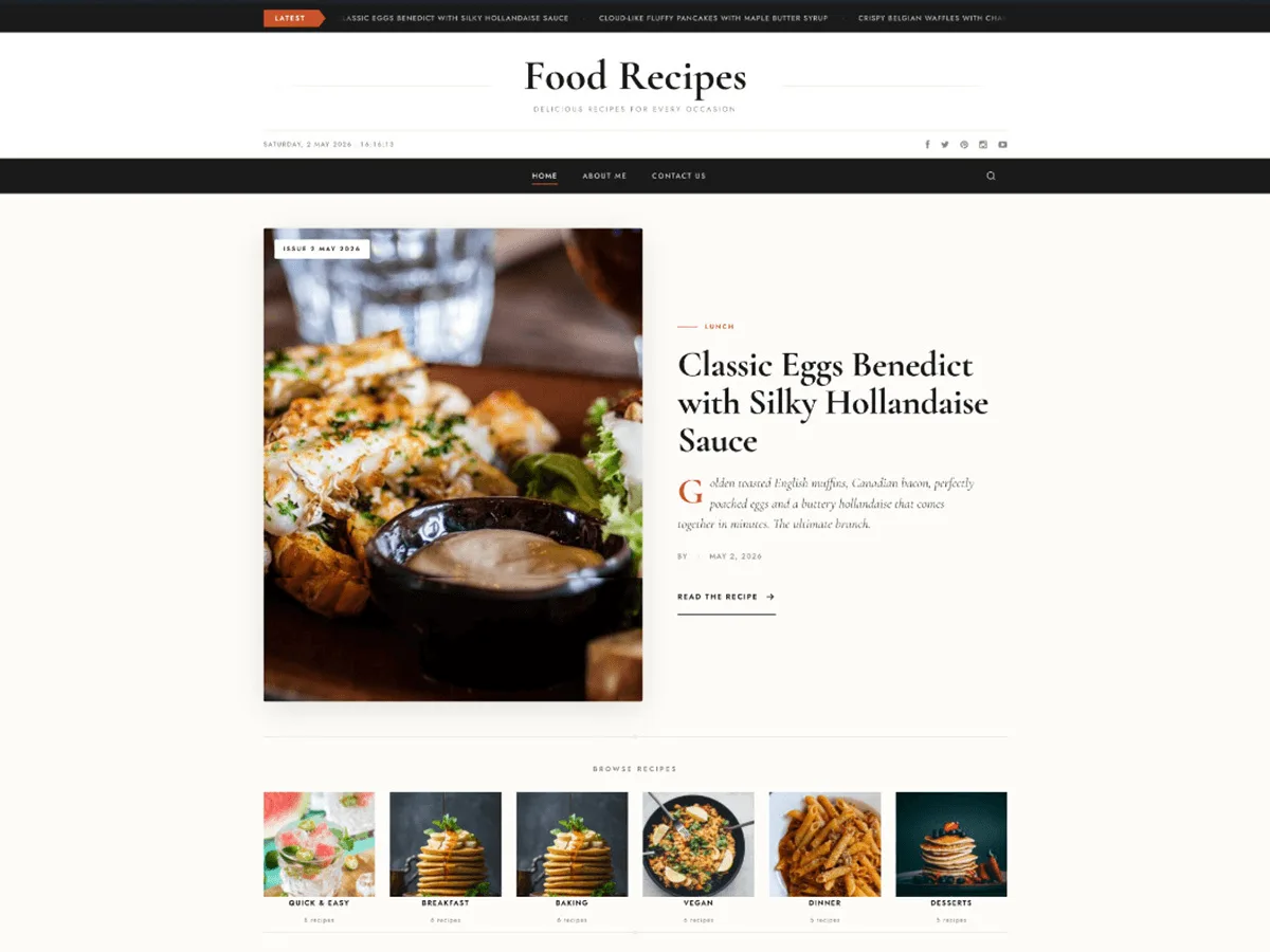 Food Recipes web sitesi teması önizlemesi