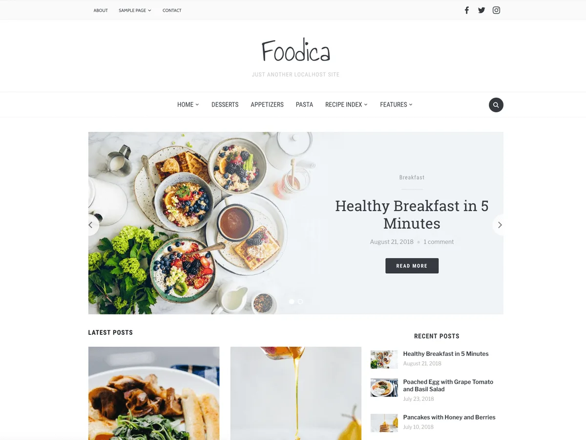 Foodica web sitesi teması yemek blogu tasarımı