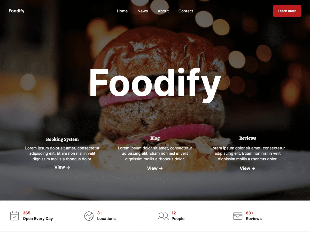 Foodify web sitesi teması ile yemek blogu veya restoran sitesi tasarımı